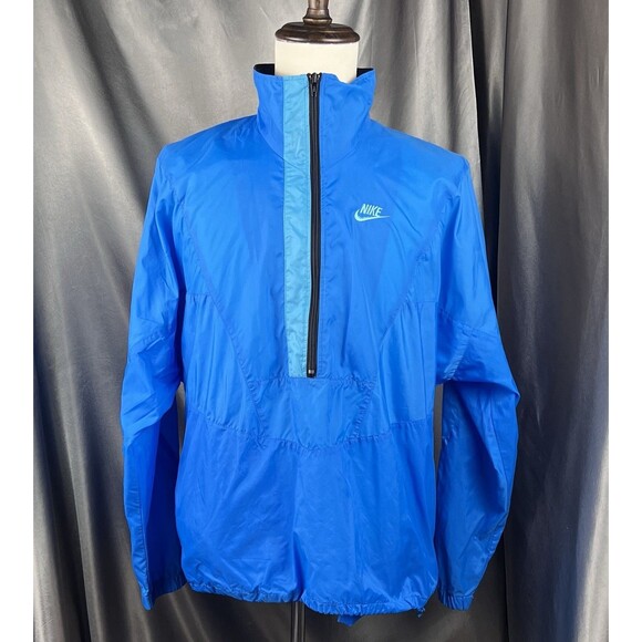 Vintage 90s Nike 1/2 Zip Windbreaker Jacket Sz L Spell Out Swoosh Blue Pullover - Picture 3 of 12
